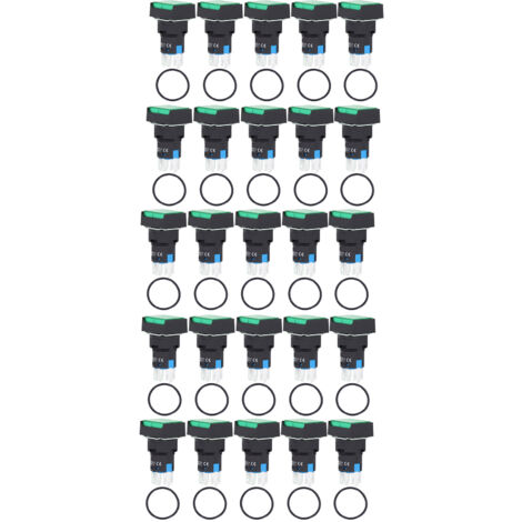 25 Interrupteurs à Bouton Carré Auto-Blocage ABS Laiton avec Voyant Lumineux 16mm 24V Vert pour Tableau Électrique