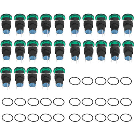 25 Interrupteurs à Bouton Champignon Vert 16mm IP65, 12V AC/DC, Auto-Réinitialisation, Lot de 25 Pièces