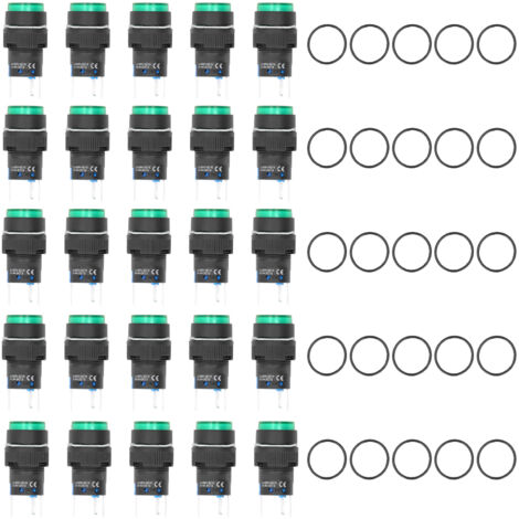 25 Interrupteurs à Bouton Poussoir Auto-Blocant 16mm Lumière Verte 220V 5 Broches