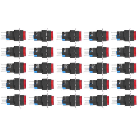 25 Interrupteurs à Bouton Poussoir Lumineux 16mm 220V Rouge Auto-Blocant - 5 Pôles