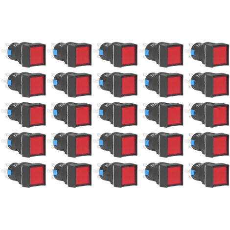 25 Interrupteurs à Bouton-Poussoir Lumineux Auto-Blocants 16mm, 220V/5A, Rouge pour Tableau de Commande