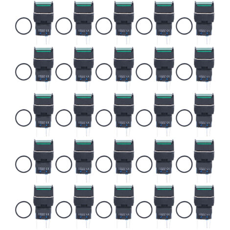 25 Interrupteurs à Bouton-poussoir Momentané et Verrouillage Automatique 16mm Carré avec Éclairage Vert 12V - Kit Complet