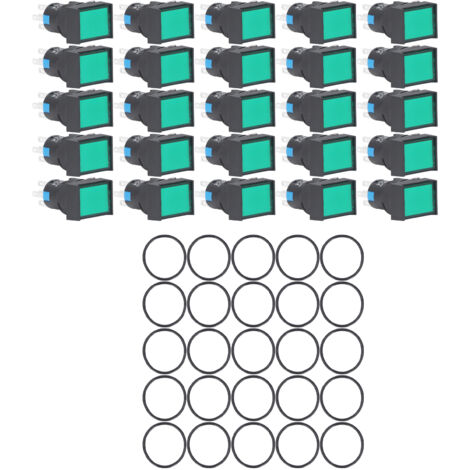 25 Interrupteurs à Bouton-Poussoir Momentanés Auto-Blocants Rectangulaires avec LED 220V BEMLA1611DSJ 16mm (Vert)