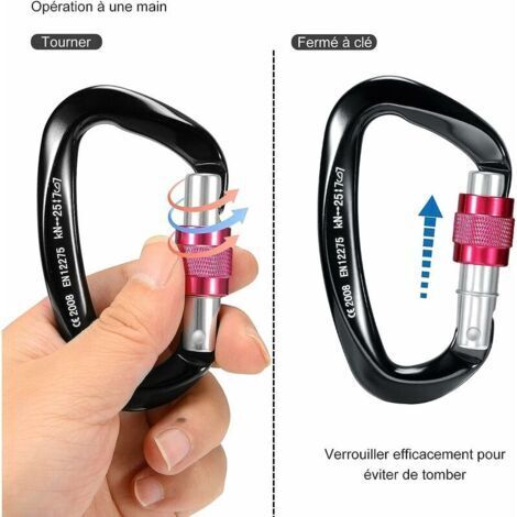 25 kN Kletterkarabiner, 2 Stück, hochbelastbarer D-förmiger Aluminium-Sicherheitskarabiner mit Verriegelung für Camping, Bergsteigen, Wandern, Rettungseinsätze, Angeln, Abseilen, Hängematten (Schwarz)