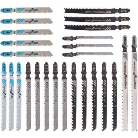 25 lames de scie sauteuse (T118A / T144D / T101B / T123X / T101AO / T127D / T345XF) pour la coupe du métal/bois/plastique - compatibles avec Bosch, Black & Decker, Makita, DeWalt - (25 lames)