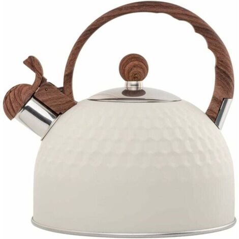 2.5 Litres Bouilloire Sifflante En Acier Inoxydable, Bouilloire Théière Sifflante Pour Induction Cuisinières Gaz, Faciles à Nettoyer, Blanche