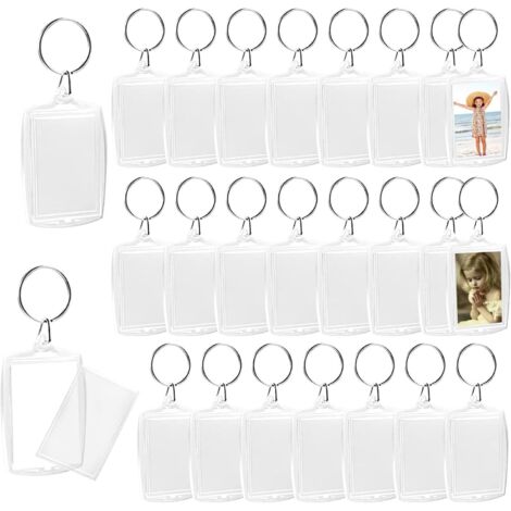 25 marcos de fotos de acrílico transparente con llavero, ideales para mostrar fotos e imágenes de amigos, con unas dimensiones de 4 x 5,5 cm, transparentes.
