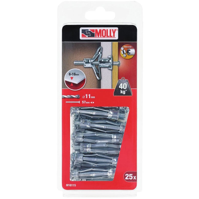 Molly - 25 Metallspreizdübel ø 6 x 50 mm mit Schraube M6 M18115-XJ