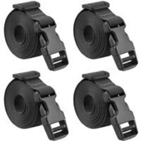 25-mm-Schnallengurt, 4-teiliger Ratschengurt, Kunststoff-Spanngurt zum Verpacken, für Koffer, Umzüge und Gepäck (Schwarz)