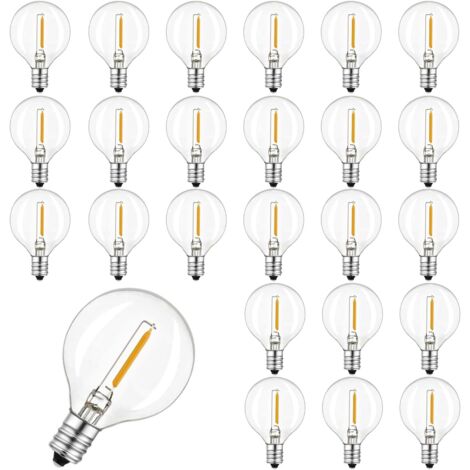25 Pack G40 Ampoules LED Globe Glass Remplacement, étanchéité IP44, blanc chaud, pour guirlande lumineuse 0,6 W 220-240V E12 2200K Ampoules Extérieur Ordre contient pas de chaîne légère