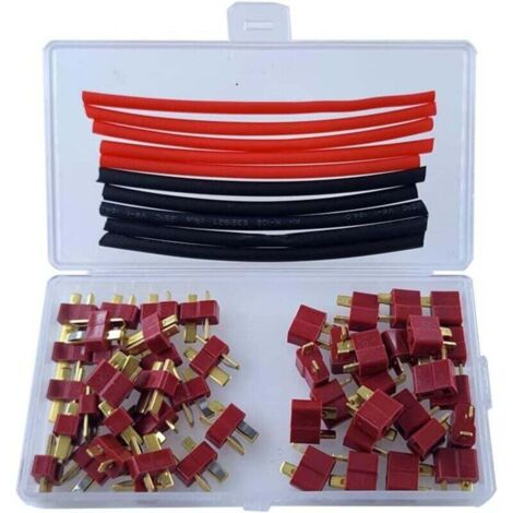 25 Paires Connecteurs en T Mâle Femelle, T-Plug Connectors, Deans Style Male and Female Connecteur avec Tube Rétractable de 1 m pour Batterie RC ESC