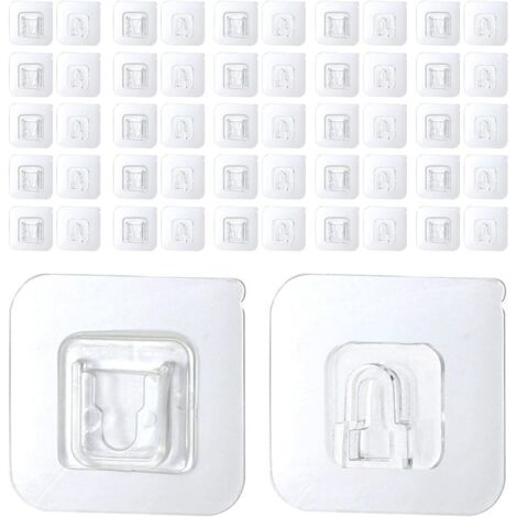 25 paires de crochets muraux auto-adhésifs double face transparents imperméables et résistants à l'huile sans trou crochets pour cuisine salle de bain crochets de bureau blanc