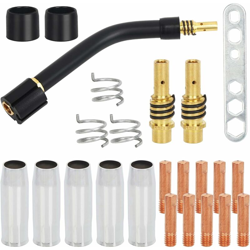 Supermarket - 25 pcs accessoires soudage d'usure, 10 tubes de contact M6 0.8, 5 buses, 2 supports tube contact, 3 ressorts maintien, 2 douilles