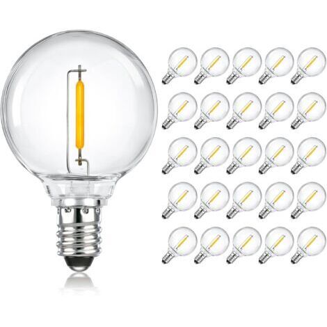 25 PCS Ampoule LED G40 E12 1W 230V Blanc Chaud 2700K, IP54 Étanche Ampoule E12 Ronde Equivalent à 7W Incandescente, Ampoule G40 LED Exterieur Plastique pour Guirlande Exterieure