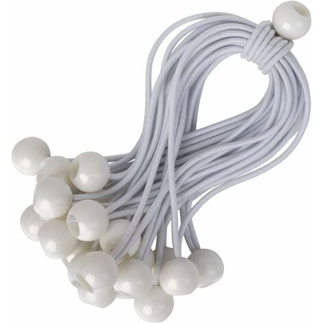 ZHUOXUAN 25 pcs Cordons Élastiques avec Boules - Lot de 25 x 25 cm Tendeurs Universels avec Attaches - Sangle Elastique Résistant Parfaite pour le Camping, les Bagages & Bâches - Blanc