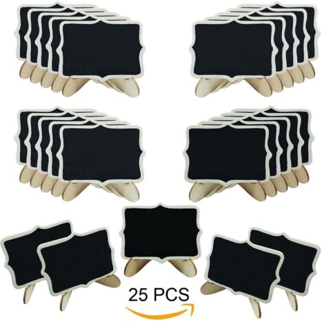 25 PCS Mini Tableau Noir Bois Tableau avec Support Base, Mini Ardoise pour Panneaux à Message Board Mariage Dîner Party