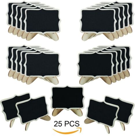 25 PCS Mini Tableau Noir Bois Tableau avec Support Base, Mini Ardoise pour Panneaux à Message Board Mariage Dîner Party