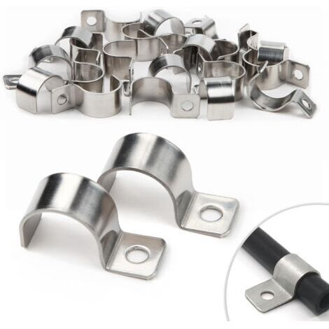 25 pezzi di morsetti a U in acciaio inox da 20 mm per montaggio a parete in rete metallica rigida, adatti a cavi e tubi dell'acqua con diametro da 19 a 20,5 mm.