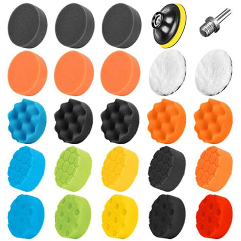 25 pièces 80mm Polissage Pad Éponge de Polissage Éponge polir Kit pour avec M14 Foret pour Voiture Ponçage Polissage pour RO/DA Double Action polisseuse Polissage