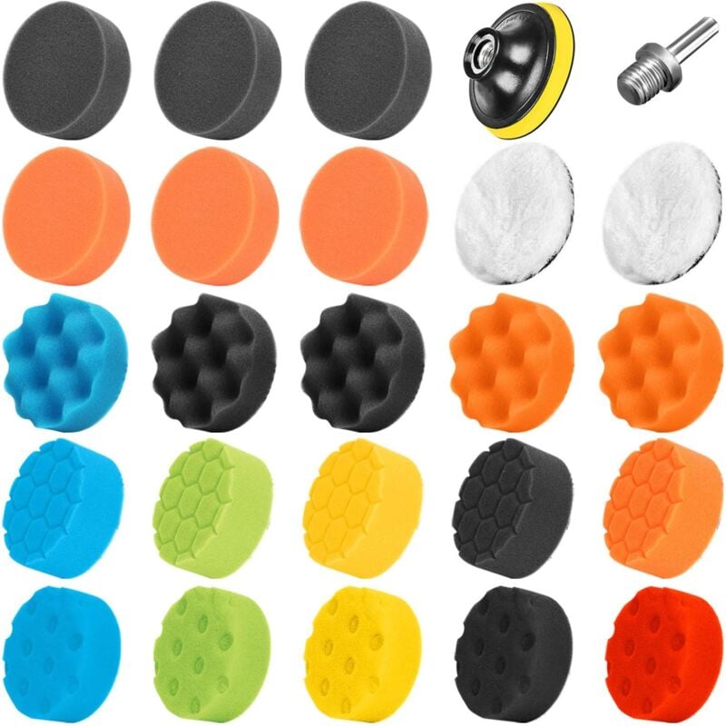 25 pièces 80mm Polissage Pad Éponge de Polissage Éponge polir Kit pour avec M14 Foret pour Voiture Ponçage Polissage pour ro/da Double Action