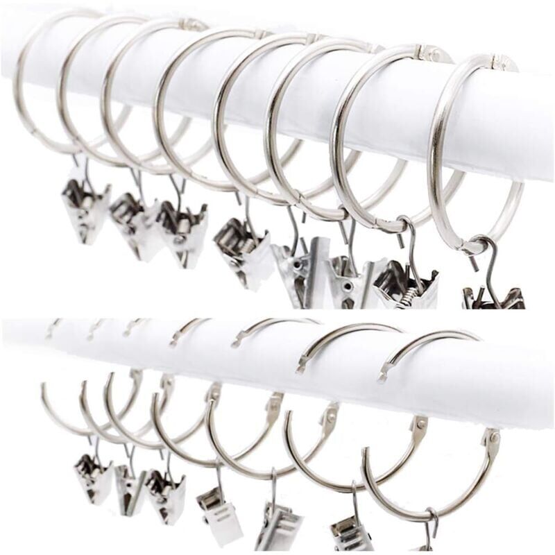 Serbia - 25 Pièces Anneaux de Rideaux avec Pinces, Métal Décoratifs de Rideau de Fenêtre de Rideaux d'agrafes avec Le Clip Fort, Antirouille, Facile