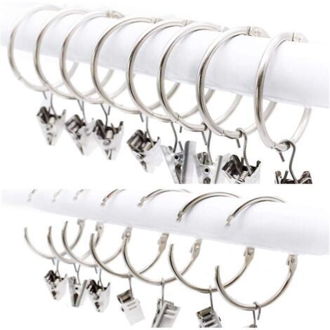 25 Pièces Anneaux de Rideaux avec Pinces, Métal Décoratifs de Rideau de Fenêtre de Rideaux d'agrafes avec Le Clip Fort, Antirouille, Facile Ouvert et étroit, Diamètre Intérieur de 50mm, Argent