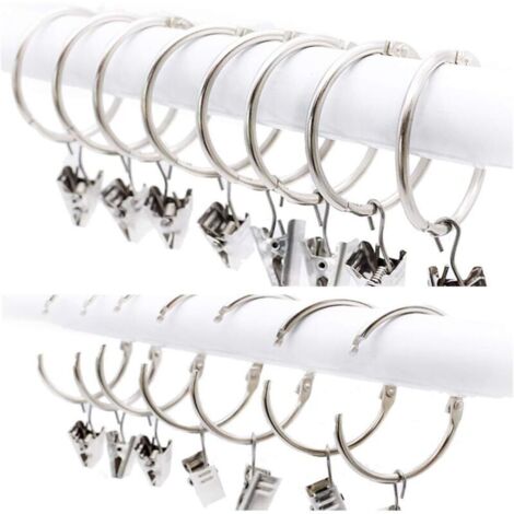 25 Pièces Anneaux de Rideaux avec Pinces, Métal Décoratifs de Rideau de Fenêtre de Rideaux d'agrafes avec Le Clip Fort, Antirouille, Facile Ouvert et étroit, Diamètre Intérieur de 50mm, Argent