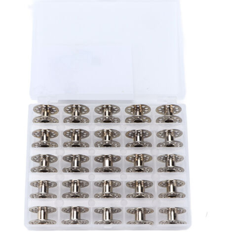 25 pièces Bobines Machine à Coudre en Acier Inoxydable Multifonction avec Boîte de Rangement pour Couture et Broderie