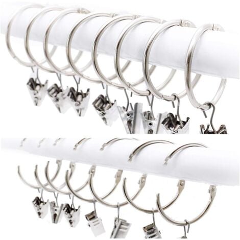 25 Pieces Curtain Rings with Clips, Decorative Metal Window Curtain Drapery Clips with Strong Clip, Rustproof, Easy Open and Close, 50mm Inner Diameter, Silver