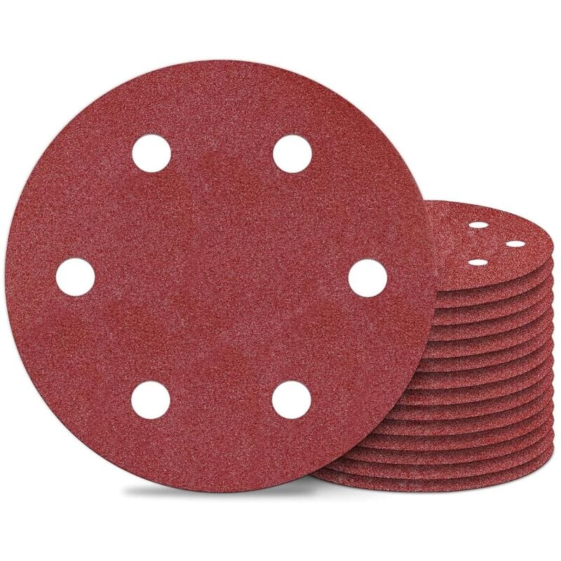 25 pièces Disque abrasif 225 mm Disque de Ponçage 40 Grain pour les ponceuses à long col, les meuleuses de cloison sèche de 6 trous Ronds Papier