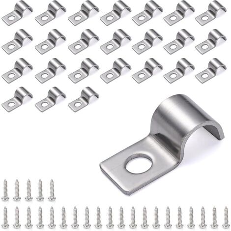 25 Pièces Fixation Cable Electrique, M10 Collier Fixation Support Câble Acier Inoxydable, Monotrou en Forme de U Support Cable, avec Vis Autotaraudeuses, pour Tuyaux, Câbles Ø 10 mm