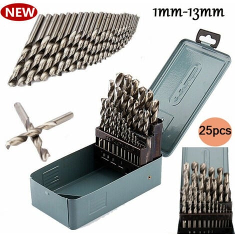 L&H-CFCAHL 25 pièces Foret à Métaux HSS Hélicoïdal jeu de forets métal cobalt acier inoxydable 1-13mm, HSS - acier rapide à hautes performances pour métal Angle 118 Degrés