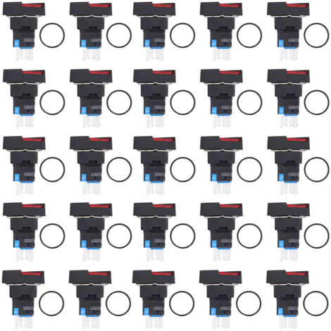 25 pièces interrupteur à bouton-poussoir autobloquant momentané 16mm carré avec Kit de jeu de lumière 24VRed