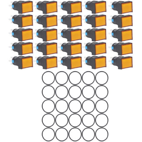 25 pièces Interrupteur à Bouton-Poussoir Momentané Auto-Blocant Rectangulaire Lumineux 220V BEMLA1611DSJ 16mm (Jaune)