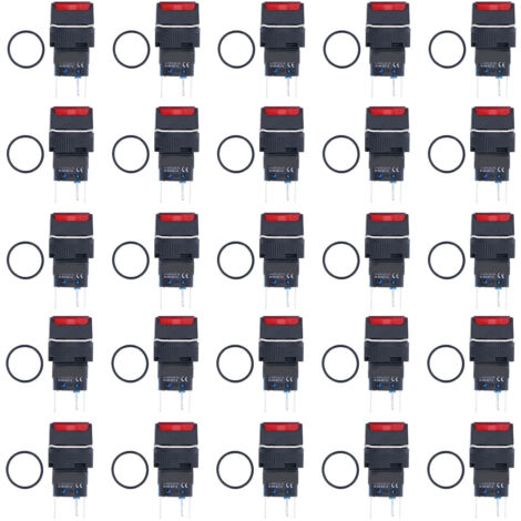 25 pièces interrupteur à bouton-poussoir momentané autobloquant 16mm carré avec Kit de jeu de lumière 12VRed