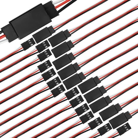25 pièces JR style servo extension câble wire cord, cable rallonge pour servo recepteur RC 12cm/17cm/32cm/52cm/62cm, 30 core 26 AWG, 3 broches fiche mâle à femelle pour aéronef télécommandé