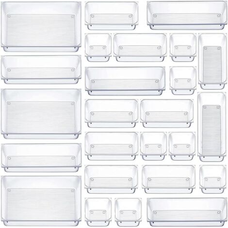25 Pièces Organiseurs de Tiroirs Transparents 4 Tailles Bureau en Plastique Séparateurs Tiroir pour Coiffeuse, Maquillage, Salle Bain, Cuisine, Ustensiles, 25pcs/Type 1 -