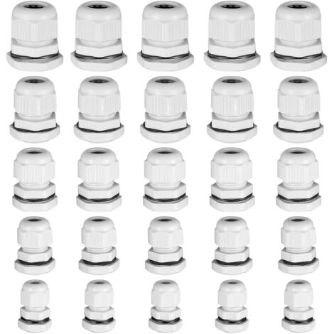 25 Pièces Presse-étoupes, Glandes de Câbles Nylon, Connecteurs de Câble étanches pour Maison/Jardin/Éclairage d'extérieur Câble - PG7 PG9 PG11 PG13.5 PG16