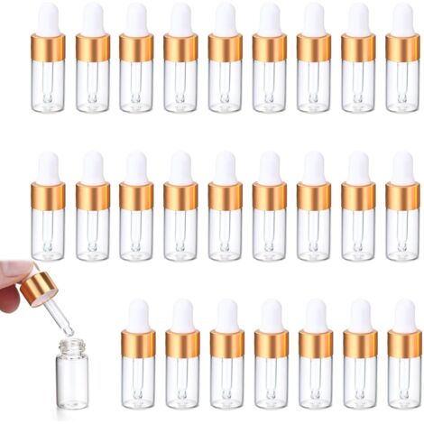 25 pipetas transparentes de 3 ml con pipeta de vidrio, mini gotero para aceites esenciales, aromaterapia, perfumes, masajes y viajes.
