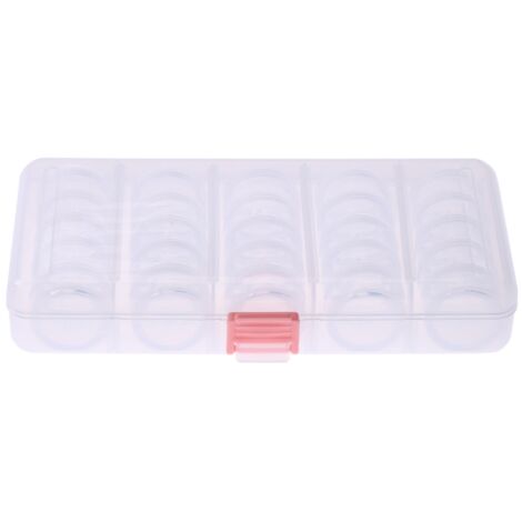 25 pots ronds en plastique transparent pour rangement de perles de bijoux avec boîte rectangulaire