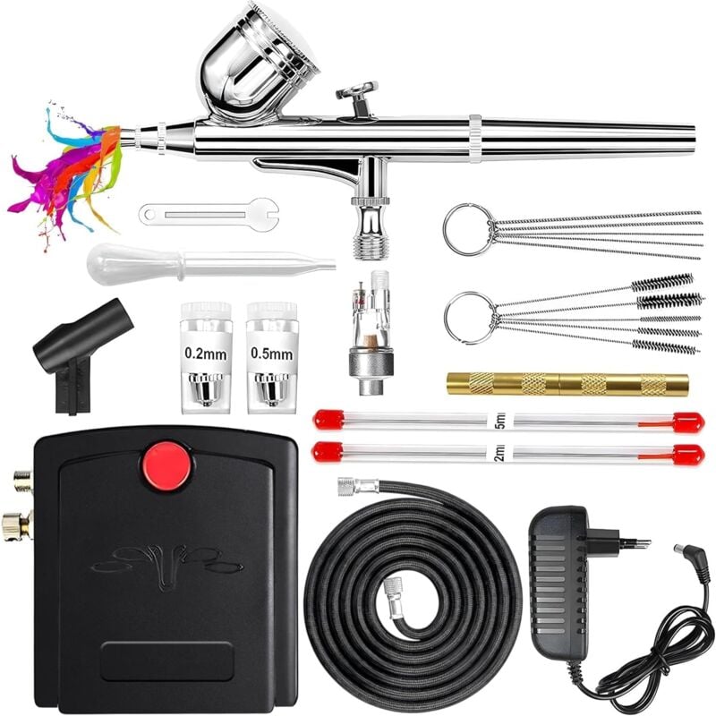 25 PSI Aérographe multifonctionnel à double action avec compresseur pour la peinture Aérographe portable pour la décoration de gâteaux, le maquillage