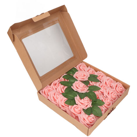 25 Roses Artificielles Réalistes 7 Pouces avec Tiges Souples pour Décoration de Mariage et Fêtes - Rose