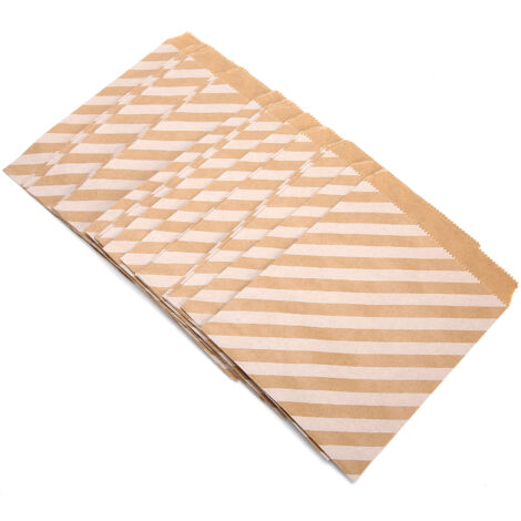 25 Sacs en Papier Kraft à Bandes Obliques pour Emballer Bonbons, Noix, Gâteaux Secs et Casse-Croûte
