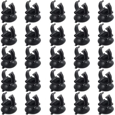 25 Saugrohrhalter für Aquarien, schwarze PVC-Kunststoffklemmen für Saugnäpfe.