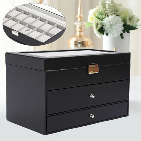 25 slots Boîte à montres avec couvercle en verre Boîte à bijoux Boîte organisateur lunettes de soleil