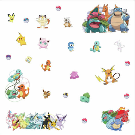 25 Stickers repositionnables Pokemon Nintendo 23CM X 44CM - Multicolor