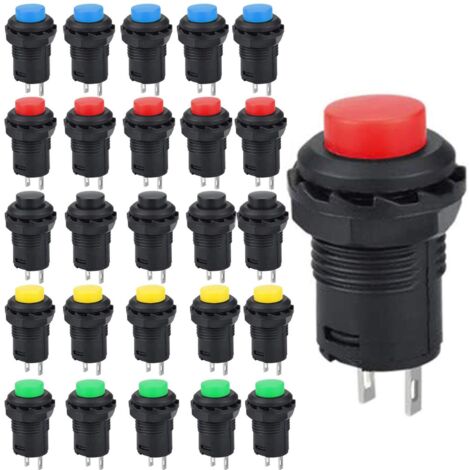 25 Stück 12-mm-Momenttaster, SPST EIN/AUS, Momenttaster, runder Wippschalter, für Autohupe, PC, Tischlampe