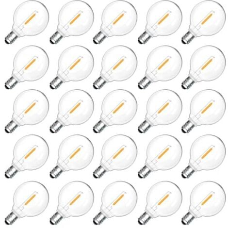 ODIPIE 25 Stück E12 G40 1W LED Glühbirnen Außen, 2200K Warmweiß, G40 LED Filament Globe Klar Glühbirnen, IP54 Wasserdicht, E12 Ersatzleuchtmittel, 230V Nicht Dimmbar, für Garten, Terrasse, Balkon, Party