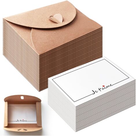 25 Stück Mini-Kraftumschläge mit 25 Blankokarten, 10,6 × 7,6 cm große Kraftpapierumschläge mit Blankokarten für Weihnachten, Thanksgiving, Hochzeitseinladungen, Grußkarten, Partys (Ich liebe dich)