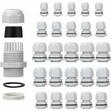 25 Stück wasserdichte Kabelverschraubungen – verstellbar – PG7 PG9 PG11 PG13,5 PG16 – Kabelverbinder – Füllmuttern – Kunststoffdichtungen mit Unterlegscheibe – weiß